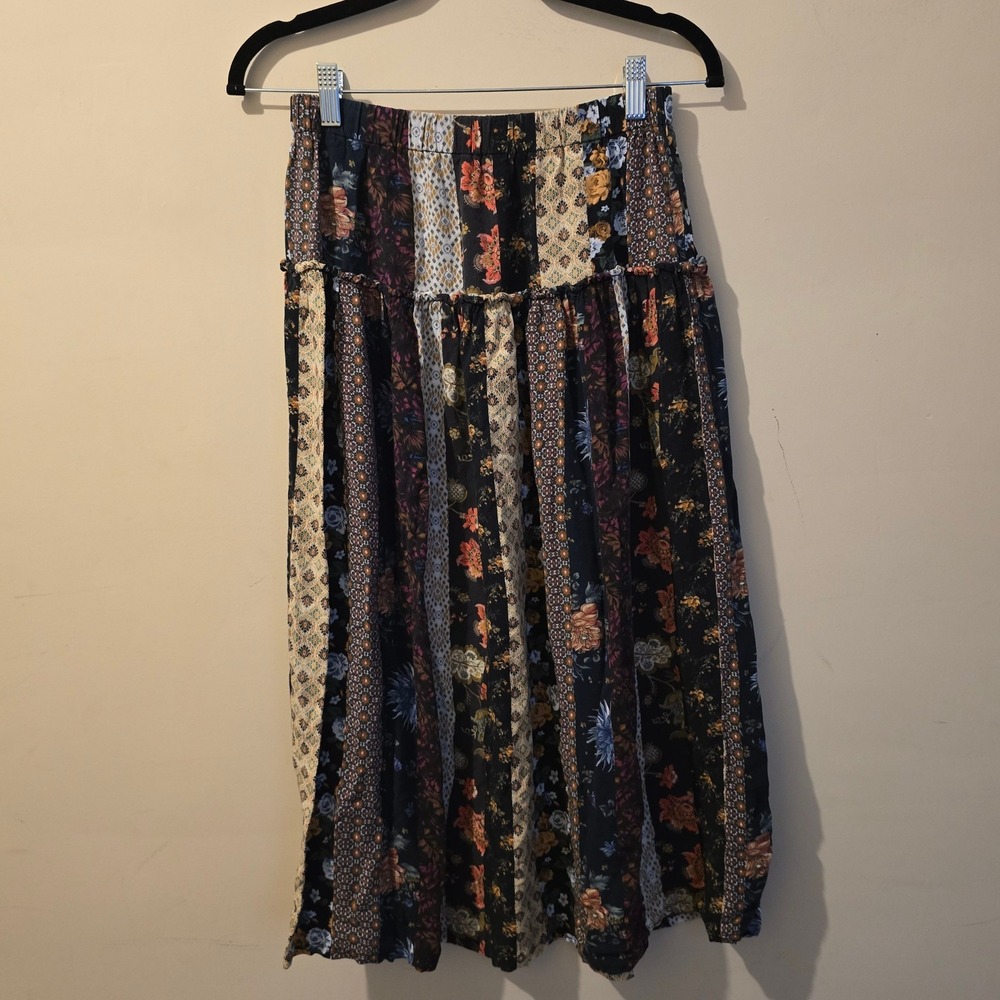 ASOS Midi Skirt Womens 6 Multi-Color Patchwork Floral Tiered Boho Cottagecore